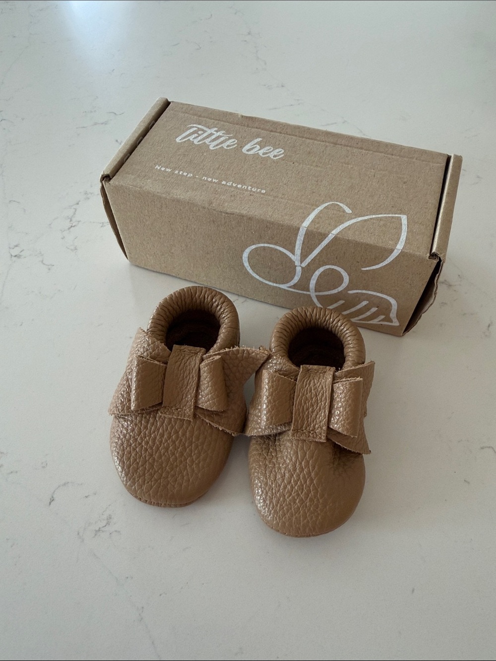 Little Bee Genuine Leather Brown Bow Moccasins 3-6m Baby
